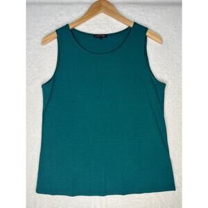 Eileen Fisher Teal Boxy Tank Top sz M Made in USA Minimalism Quiet Luxury Mature